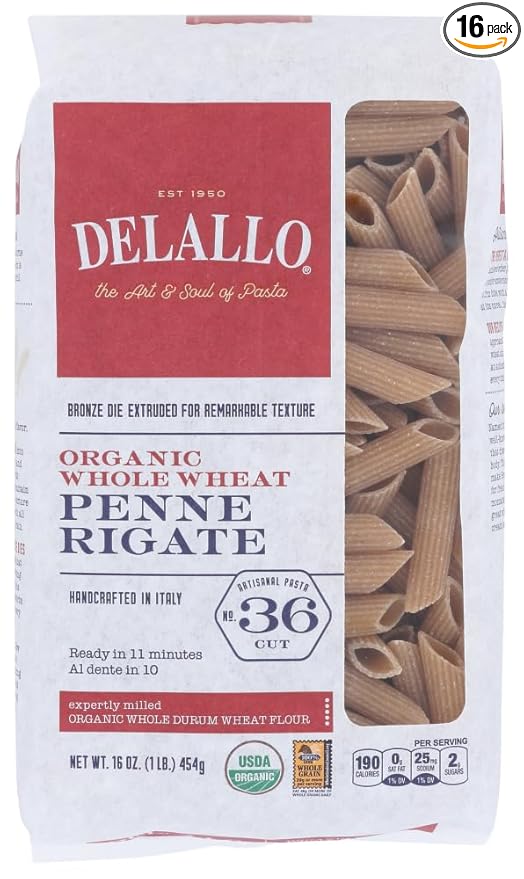Delallo Penne Rigate Whole Wheat Pasta 1 LB (Pack of 16)