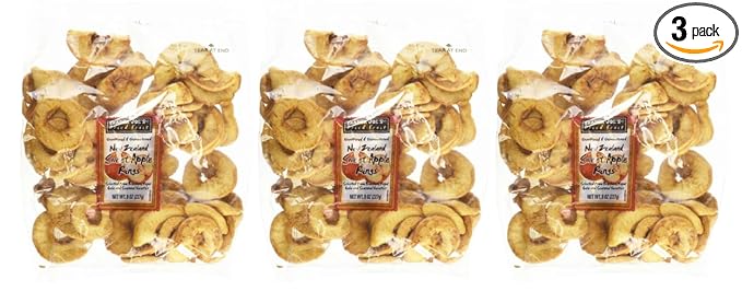 Trader Joe's New Zealand Sweet Apple Rings | Dried Fruit Unsulfured and Unsweetened - Pack of 3