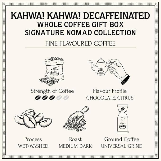 Bacha Coffee | Kahwa! Kahwa! Fine Flavoured Whole Beans Medium Dark Roast 100% Arabica Specialty Coffee 250g Signature Nomad Collection Gift Box