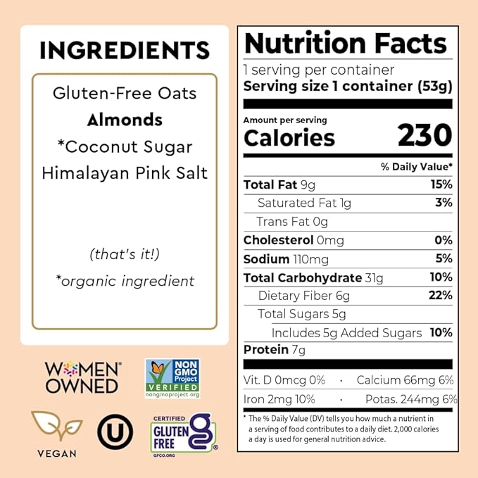 Mylk Labs Roasted Almond Protein Oatmeal Cups Whole Grain Low Sugar High Fiber Breakfast with Superfoods Quick &amp Easy On the Go Instant Oatmeal Rolled Oats Gluten Free Vegan Nut Free 6