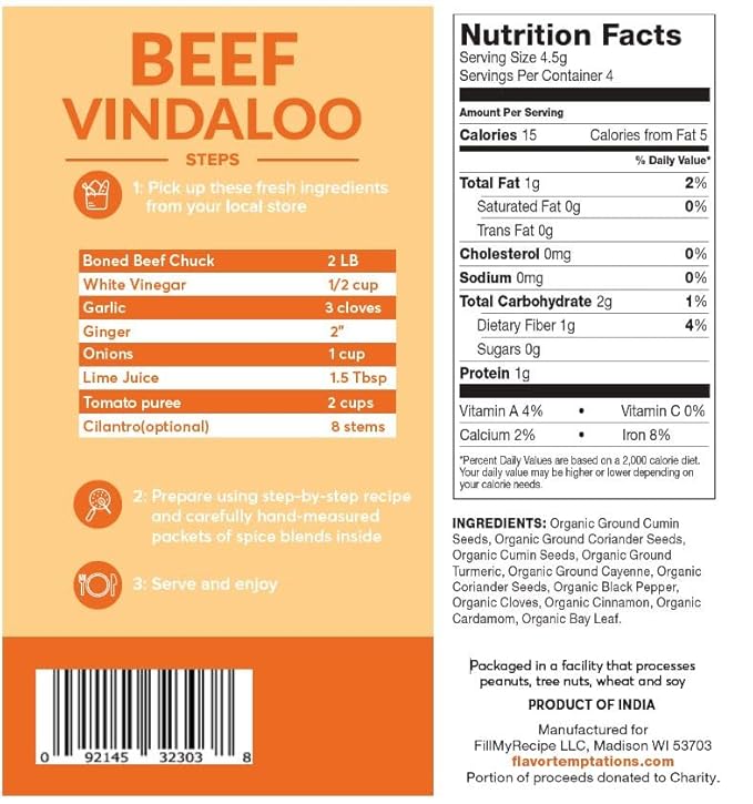 Butter Chicken Makhani Tandoori Chicken Beef Vindaloo Indian food spice kits by Flavor Temptations | Home Cook Authentic Indian Food | Organic Gluten Free No Sodium (3 Spice Kits)