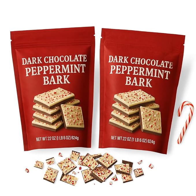Dark Chocolate Peppermint Bark – 2 Pack (22 oz Each) | Festive Holiday Treats with Real Peppermint &amp Rich Dark Chocolate | Perfect for Christmas Gifting Desserts Stocking Stuffers &amp Seasonal