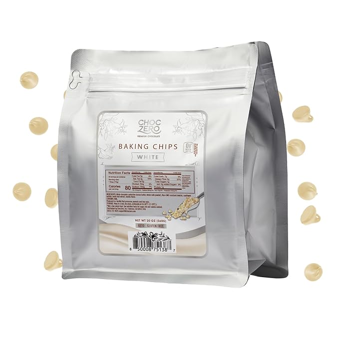 ChocZero White Chocolate Chips No Added Sugar Keto &amp Low Carb Gluten Free No Sugar Alcohols 20 oz Bag for Baking &amp Desserts