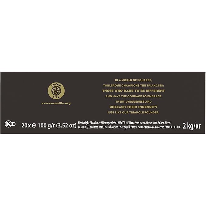 TOBLERONE Dark Chocolate Bar with Honey and Almond Nougat Bulk Chocolate 20 - 3.52 oz Bars