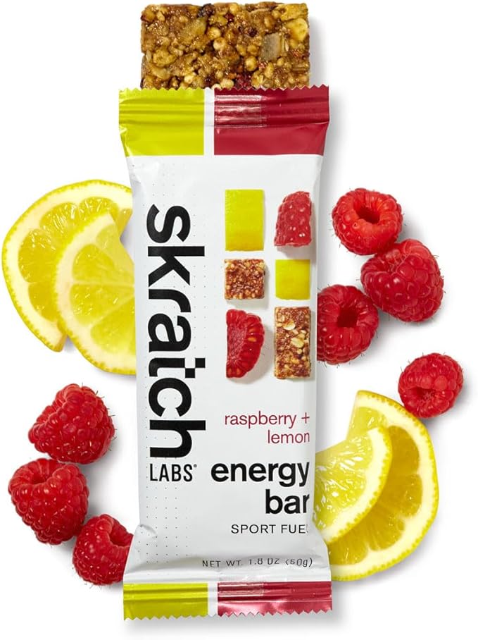 SKRATCH LABS Energy Bar | Raspberry + Lemon (12 pack) | Plant Based Healthy Snack | Low Sugar - 4g Protein | non-gmo gluten free soy free vegan kosher