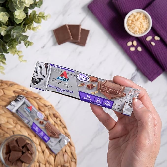 Atkins Endulge Crunchalicious Bar 1g Net Carbs 1g Sugar Good Source of Fiber 5 Count (Pack of 8)