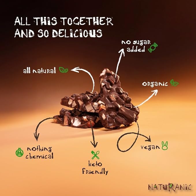 Naturanic Brazilian Dark Chocolate Bark Coconut Chunks Sugar Free Keto Friendly Vegan All Natural Organic Non GMO Gluten Free - Pack of 4