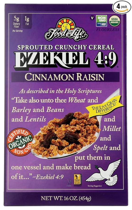 Food For Life Ezekiel 4:9 - OrganicCinnamon Raisin Granola Cereal Vegan 16 oz (Pack of 4) by Ezekiel
