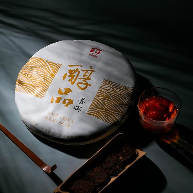 TAETEA Ripe PUER Tea Cake (140 Cups) Aged Fermented Puerh Pu erh Tea Black Tea for Daily Drink and Gift (357g/12.59oz)
