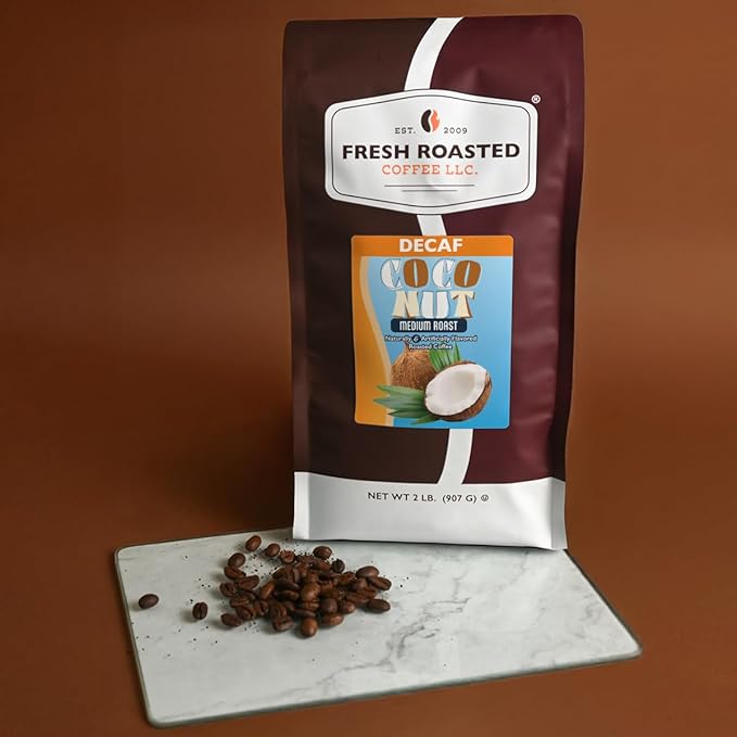 Fresh Roasted Coffee Decaf Coconut Flavored Coffee 2 lb (32 oz) Medium Roast Kosher Ground