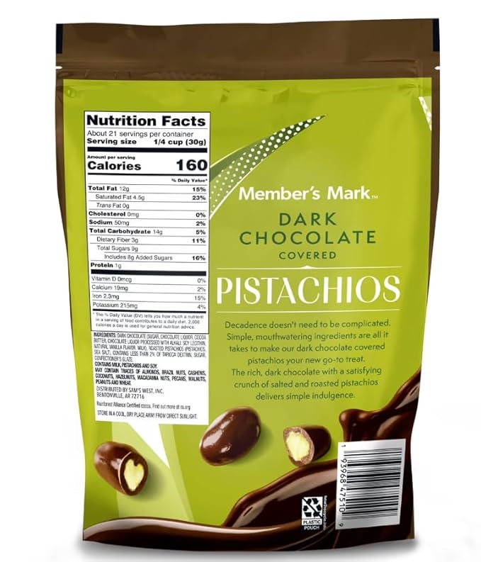 Dark Chocolate Covered Roasted Pistachios 22 oz.
