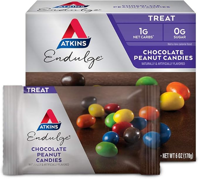 Atkins Chocolate Peanut Butter Protein Meal Bar High Fiber 16g Protein 2g Sugar 3g Net Carb &amp Endulge Chocolate Peanut Candies Dessert Favorite 0g Sugar 20 Counts