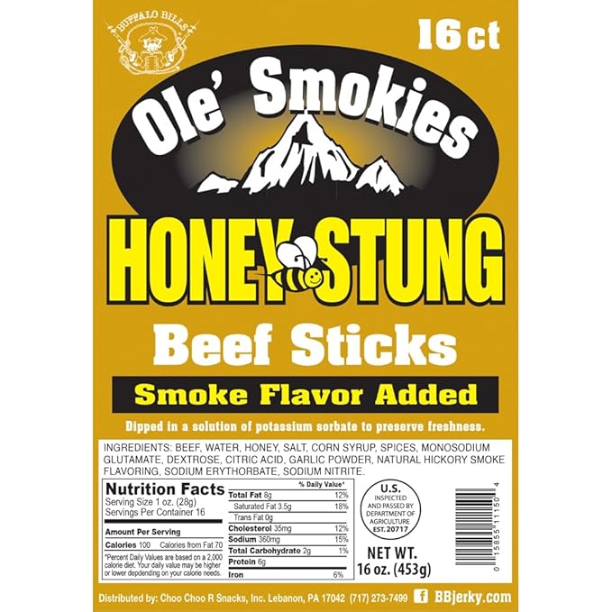 Buffalo Bills Honey Stung Ole' Smokies 16-ct Bulk 9-Inch Beef Sticks (two 1-lb bags)