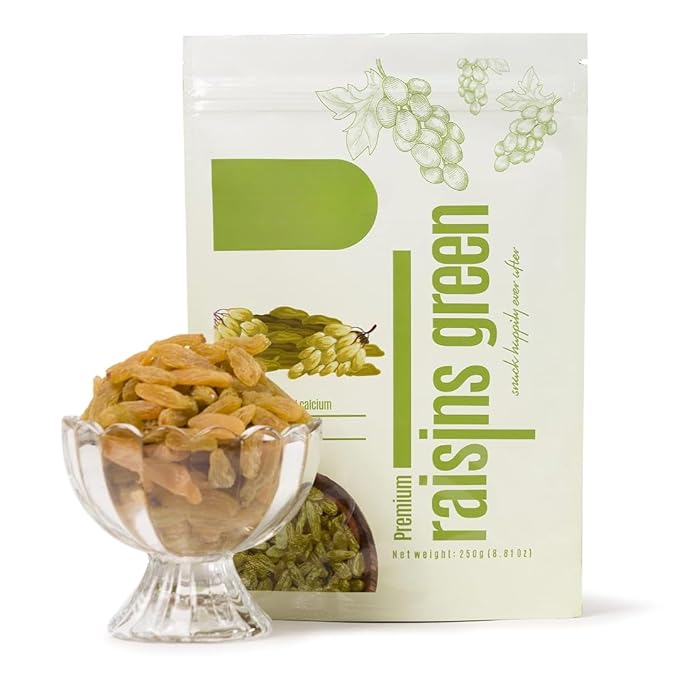 100% Pure Raisins/kishmish/kismis Green (Long) Dry Fruits Nutritious Delicious &amp Healthy Snack Source of Fibre in NutsNo Preservatives in Dry Fruit - 250g