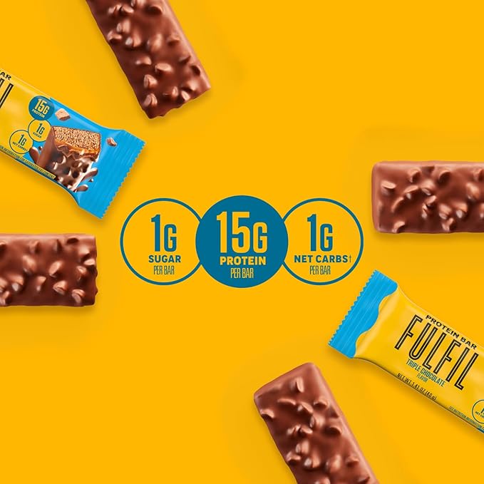 FULFIL Protein Snack Bars Flavored Triple Chocolate Gluten Free with 15g Protein Pantry Staples 12 Count