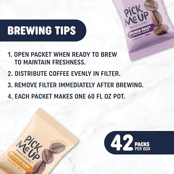 Pick Me Up Provisions Colombian Coffee Fraction Packs Medium Roast Ground Coffee Single‑Serve Fraction Packets 42 Count Carton 100% Arabica Coffee for Office Breakroom