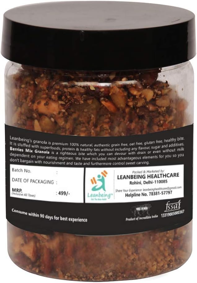 Astha Leanbeing Keto Berries Mix Granola 250G | Low Carb Cereal Gluten &amp Grain Free- Low Fat High Protein Keto Cereals Energy Snack