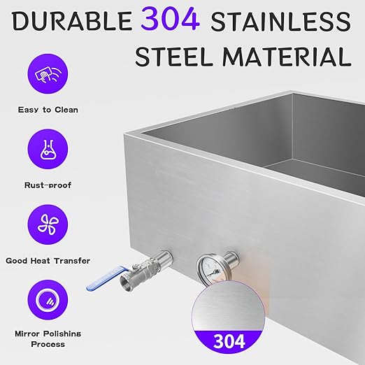Maple Syrup Evaporator Pan 30 x 16 x 18.7 Inch Maple Syrup Pan 19.5 Gal 304 Stainless Steel Maple Syrup Evaporator Boiling Maple Syrup with Valve and Thermometer