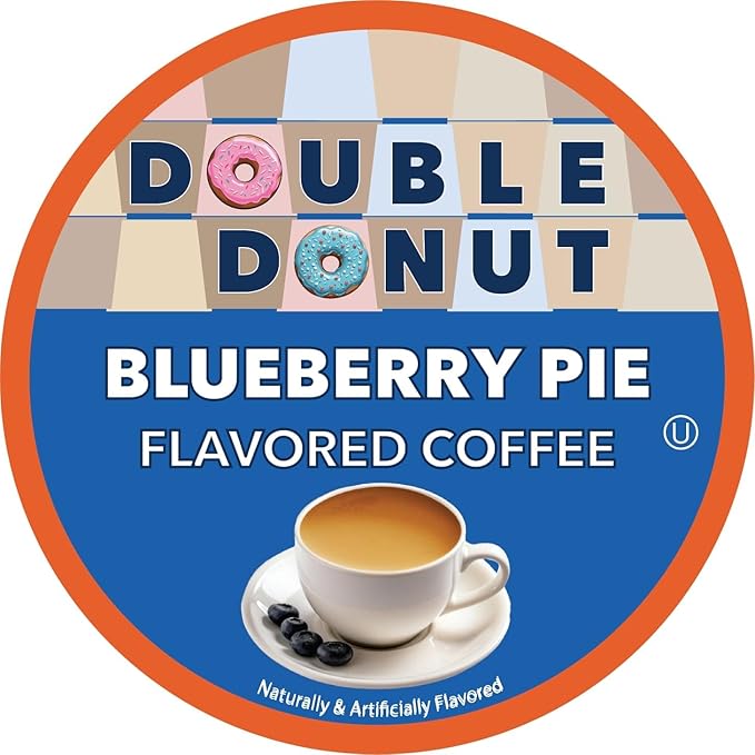 Double Donut Coffee Blueberry Flavored Coffee Pods Medium Roast CoffeeCompatible with Keurig K Cups Brewers 72 Cups