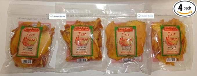 Trader Joe's Dried Fruit Just Mango Slices Unsulfured &amp Unsweetened 6oz 170g (Four Bags)