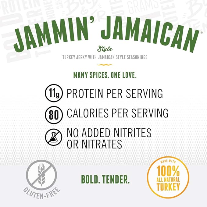 Perky Jerky Antibiotic Free Turkey Jamaican 2.2 ounce bags (Pack of 8)