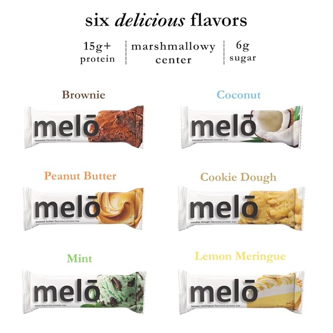 melō protein bars (12 count Mint)- high protein low sugar fluffy marshmallow-like center gluten free snack with no artificial sweeteners