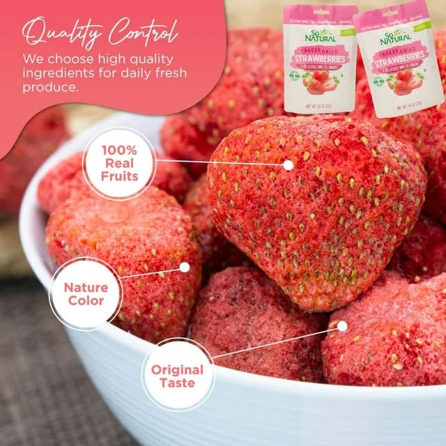 So Natural Freeze Dried Whole Strawberries 0.6 oz Non-GMO Gluten Free Vegan No Preservatives (12)