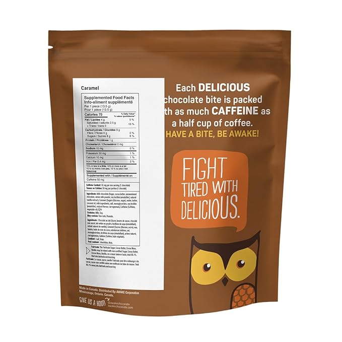 AWAKE - Caffeinated Chocolate Bites - Caramel Milk Chocolate 50 Bites - 50mg Caffeine - Individually Wrapped Energy Bites - Coffee Alternative - Fairtrade Gluten Free Non GMO - 0.48oz