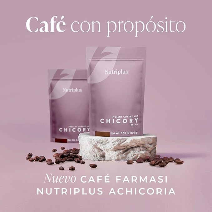 FARMASi Nutriplus Instant Coffee and Chicory Blend Medium Roast Low Caffeine Coffee Alternative Vegan Soluble Beverage with Chicory Root 3.53 oz