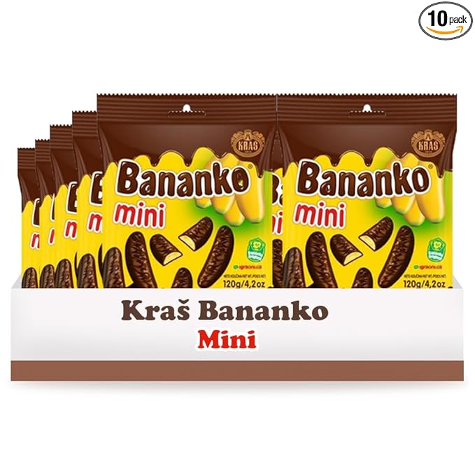 Kraš Bananko 120g - Irresistibly Delicious Mini Chocolate Covered Foam Bananas - Treat Yourself to Every Bite of Sweet Bliss! Pack of 5 (120G 10 Pack)