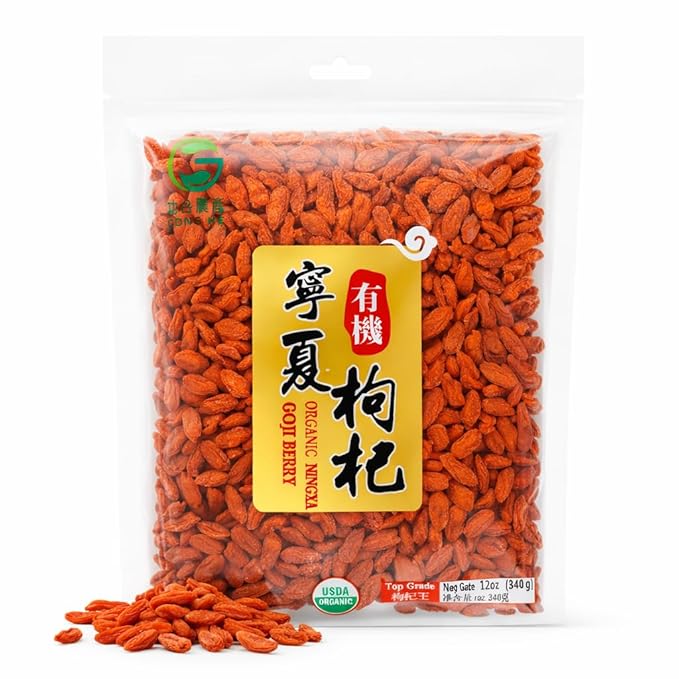 Organic Ningxia Goji Berries – USDA Certified Sun-Dried Superfood Non-GMO Dried Fruit Snack for Tea Oatmeal &amp Smoothies – 12 Ounces Resealable Bag