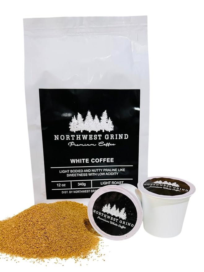Northwest Grind WHITE COFFEE K-Cup Pods-High Caffeine White Coffee. Smooth Low Acid Light Roast Coffee Pods. Nutty Flavor-Single Serve 100 Count
