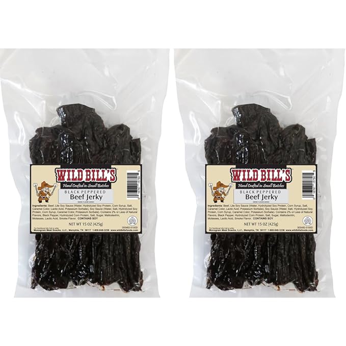 Wild Bill's Black Peppered Beef Jerky Two-Bag Starter Kit (two 15oz bags and 1 jar)