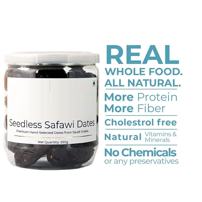 8.81oz Gourmet Seedless Safawi Dates 250g | Premium Dry Fruits | All-Natural | No Added Sugar | No Preservatives | Gluten-Free | Vegan | Non-GMO | Khajur/Khajoor/Khejur