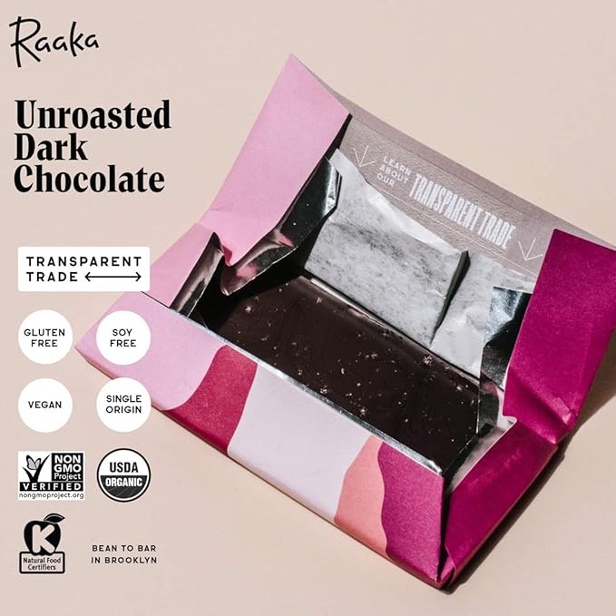 Raaka Chocolate Dairy-Free Pack | Gourmet Bean-to-Bar Dark Chocolate | Organic Kosher Vegan Gluten-Free | Chocolate Lover’s Gift | 1.8oz Bars 3-Pack