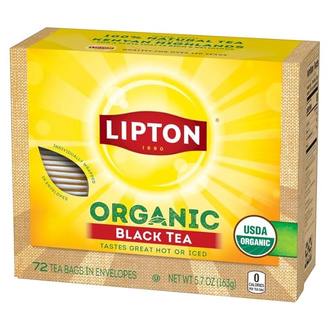 Lipton Organic Black Tea Bags Hot or Iced Caffeine Tea 360 Total Bags (72ct - Pack of 5)