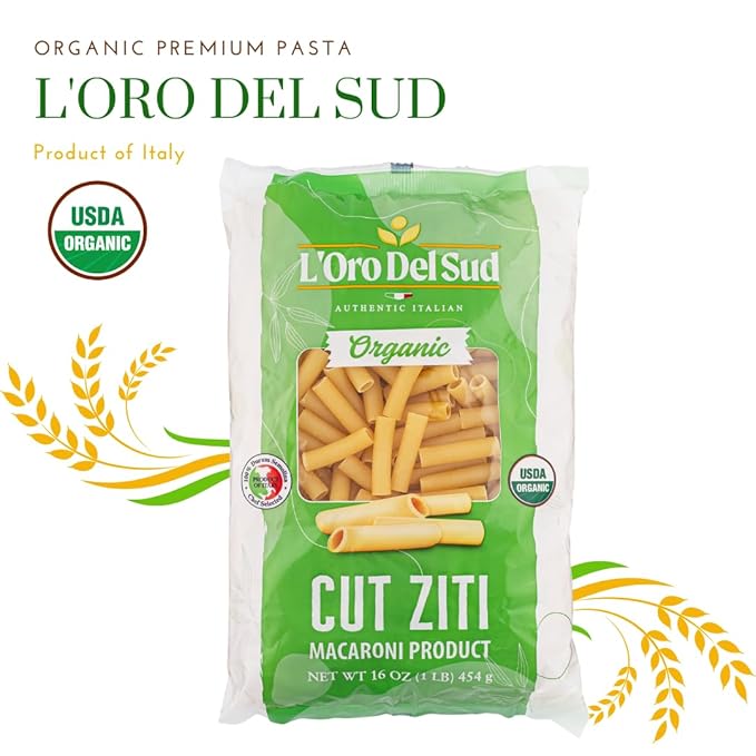 Organic Ziti Pasta 4 pack 100% Durum Wheat Italian Pasta Bow-Tie Pasta Premium Quality Product of Italy 16 Ounce (4 Pack) by L'Oro del Sud.