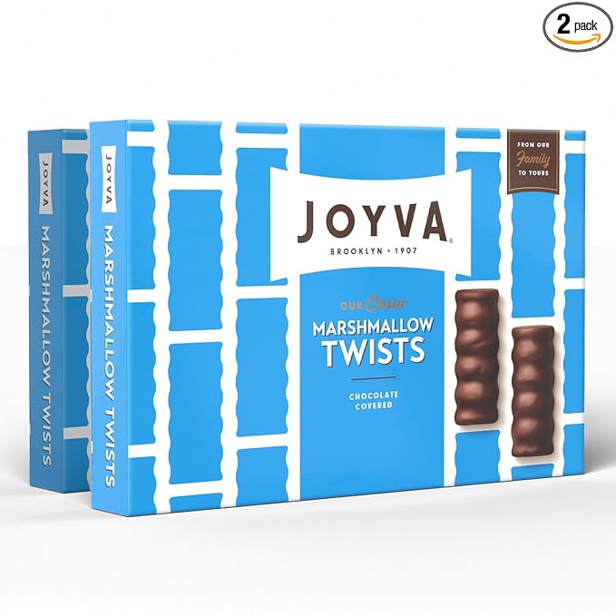 Joyva Classic Marshmallow Twists | Pack of 2 9oz Boxes | Fluffy Marshmallow Center with Smooth Dark Chocolate Coating | Kosher Parve | Free of Dairy Gluten Soy and Preservatives