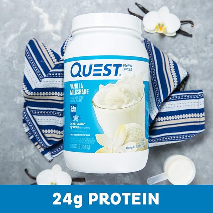 Quest Vanilla Milkshake Protein Powder 24g Protein 43 Servings &amp Lemon Cake Protein Bars 20g Protein Gluten Free 12 Count