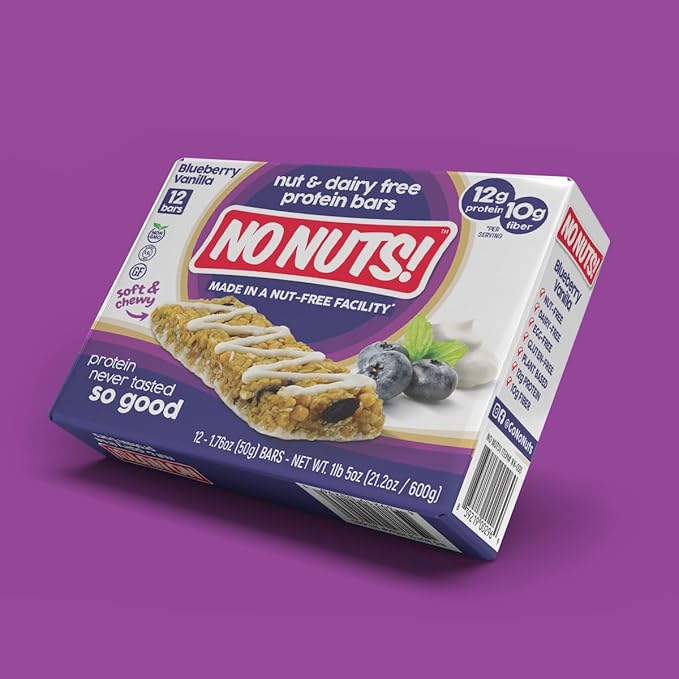 No Nuts! Blueberry &amp Vanilla Protein Bars – Nut-Free &amp School-Safe | 12g Plant Protein Vegan Gluten-Free Non-GMO Organic Kosher | 12 Count