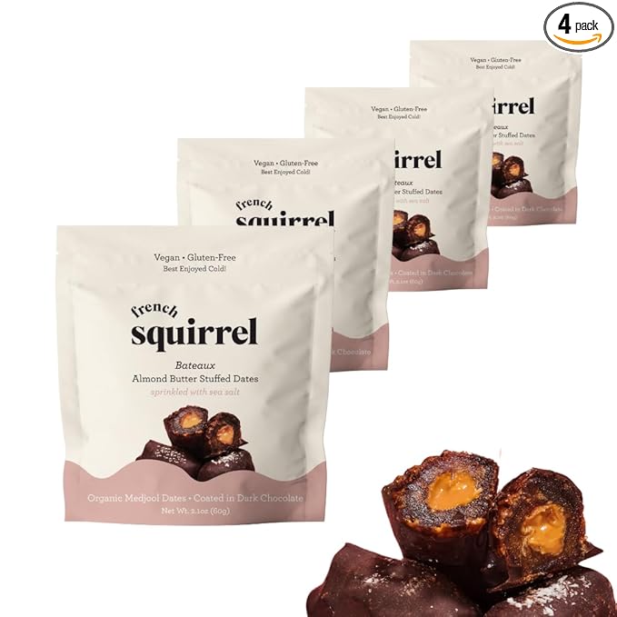 DARK CHOCOLATE COVERED DATES STUFFED WITH NUT BUTTER (Vegan Gluten Free) BATEAUX (Almond Butter)