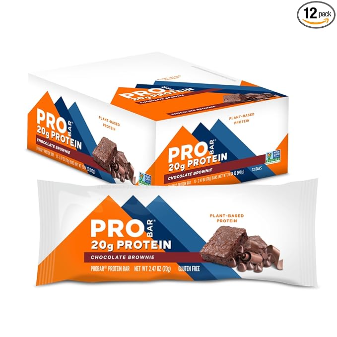 PROBAR - PROTEIN Bar Chocolate Brownie Non-GMO Gluten-Free Healthy Plant-Based Whole-Food Ingredients Natural Energy (12 Count)