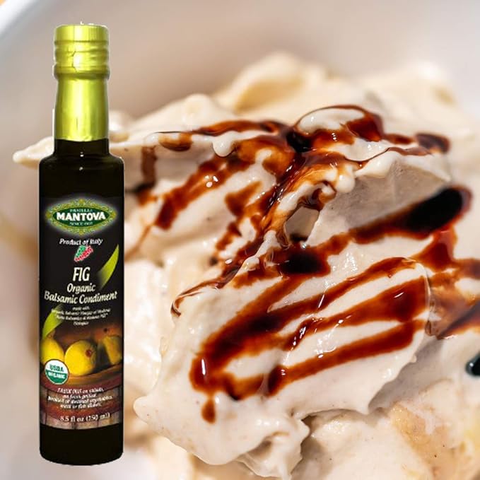 Mantova Organic Flavored Balsamic Vinegar of Modena 4-Variety Pack: Fig Pear Pomegranate &amp Raspberry Perfect for Gift Basket Add to Pasta Salad Ice Cream and Cocktails 8.5 oz per bottle