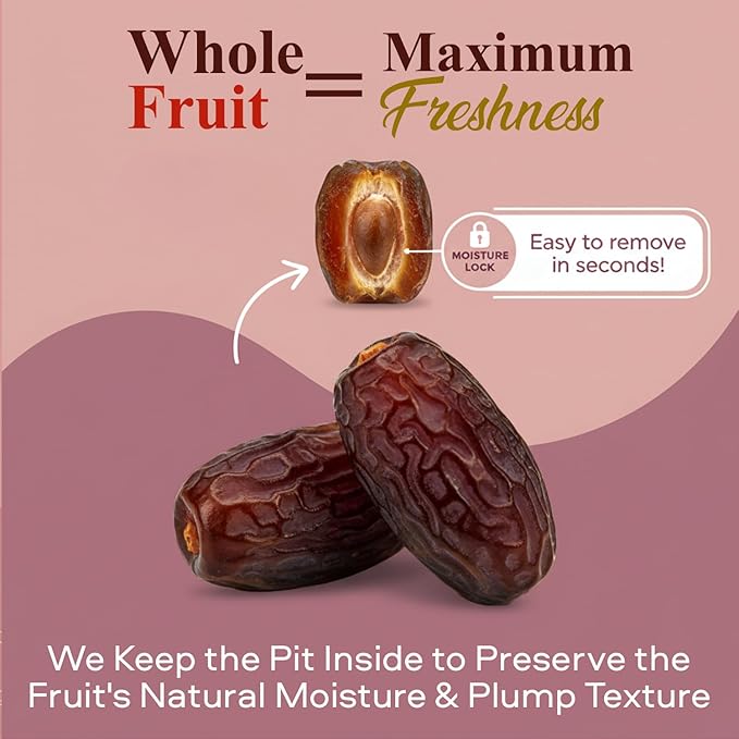 Sahara Gold Non Pitted Medjool Dates - Whole Sticky Gluten-Free Natural Sweet Fresh Dates Medjool - Soft High Fiber Fruit Perfect For Ramadan Snacking Baking &amp Smoothies 32 oz (2 lb)