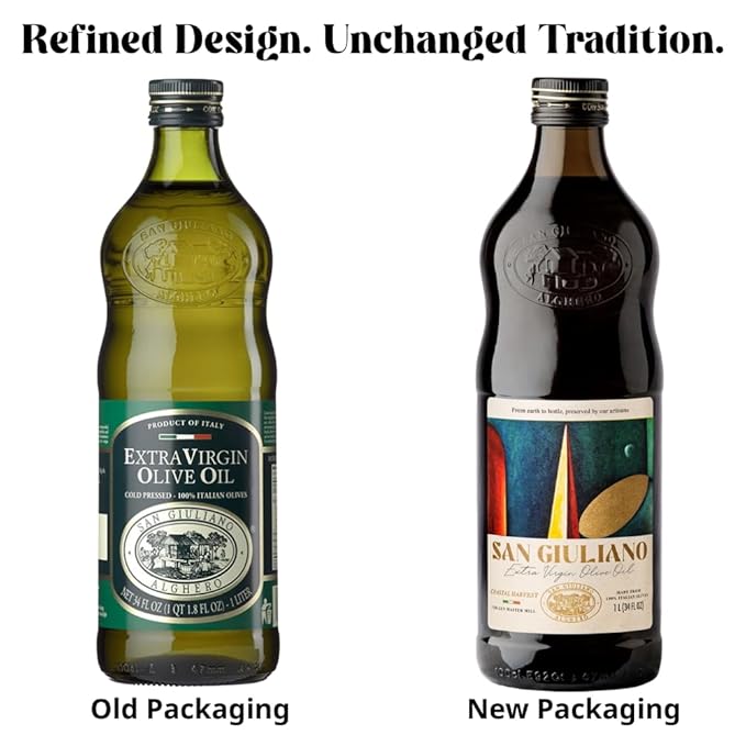 Polyphenol Rich Extra Virgin Olive Oil by San Giuliano Pure 100% Italian EVOO from Italy Cold Pressed for Everyday Cooking Non-GMO Certified Sustainably Farmed 1 Liter Bottle (Pack of 2)