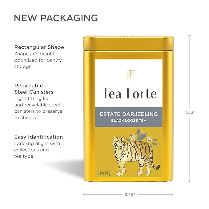 Tea Forte Estate Darjeeling Premium Loose Leaf Caffeinated Black Tea Blend Canister Makes 35-50 Cups