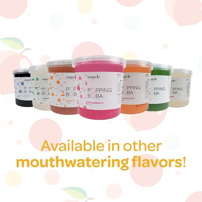 Mayde Popping Boba Pearls for Drinks Desserts &amp Breakfast Bowls (Peach Flavor 7 Pounds)