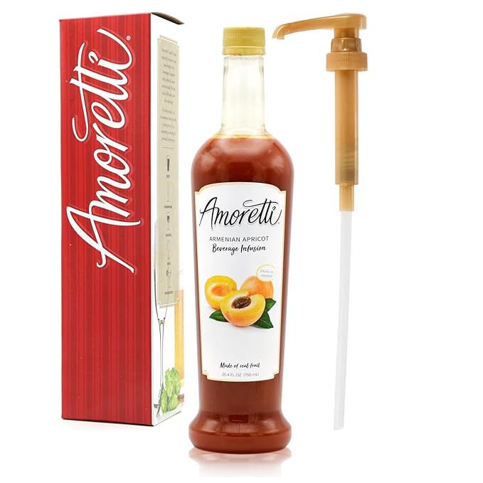 Amoretti - Armenian Apricot Beverage Infusion 94 Servings Per Bottle (750 ml) - Drink Mix &amp Water Enhancer with Pump for Flavoring Cocktails Waters Teas and other Beverages Preservative Free