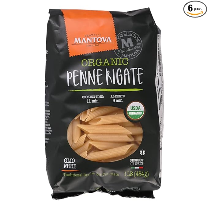 Organic Italian Penne Pasta - Pack of 6 | Authentic Durum Wheat Pasta Non-GMO &amp Bronze-Cut for Superior Sauce Absorption | Traditional Artisan Made in Italy