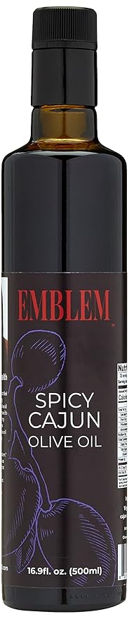 Emblem 100% Extra Virgin and Infused Olive Oil for Everyday Kitchen Use | Cold Extracted Cooking &amp Baking | Non GMO Keto Vegan Friendly 500ml (Spicy Cajun)